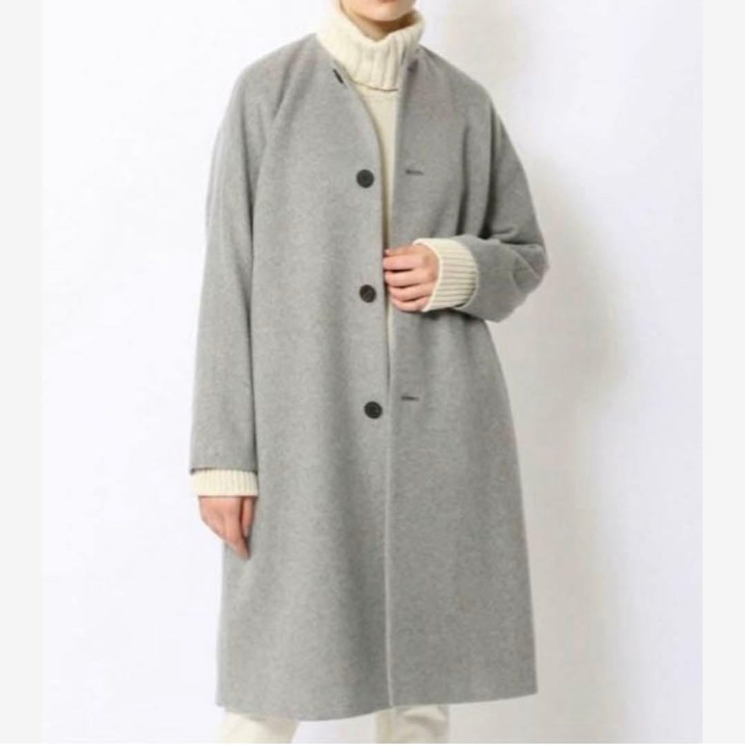 GALERIE VIE カシミヤビーバー ノーカラーコート グレー