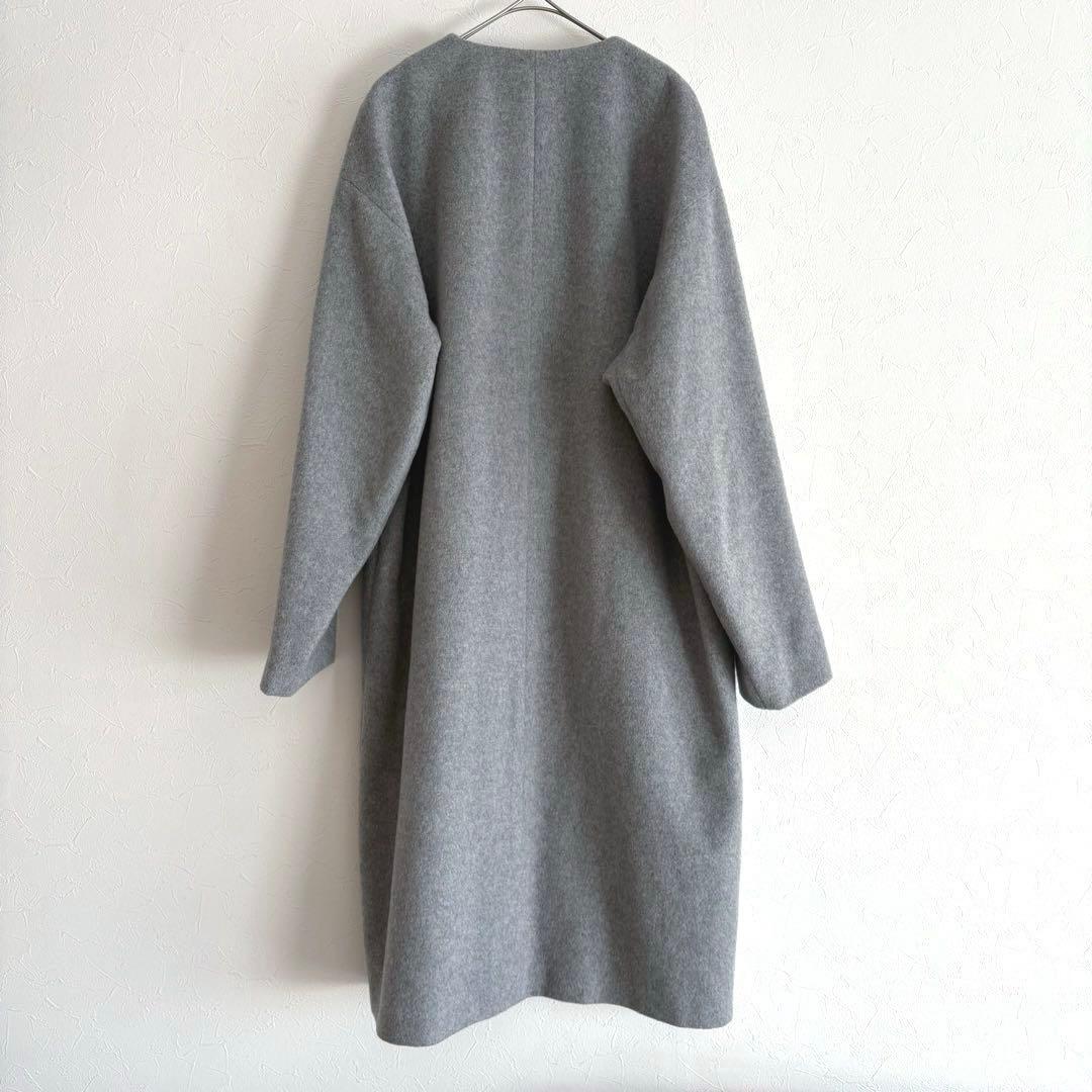 GALERIE VIE カシミヤビーバー ノーカラーコート グレー