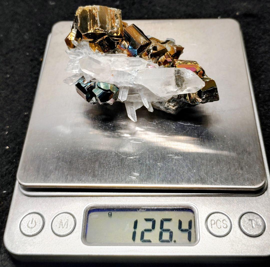 皇*ン様 【126g】カラーパイライト 水晶クラスター 共生 台座付 インドネシ