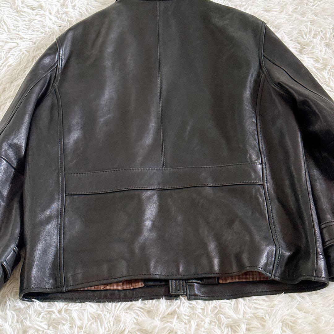 Lサイズ✨ブルックスブラザーズ オールレザージャケット フルジップ 裏地チェック