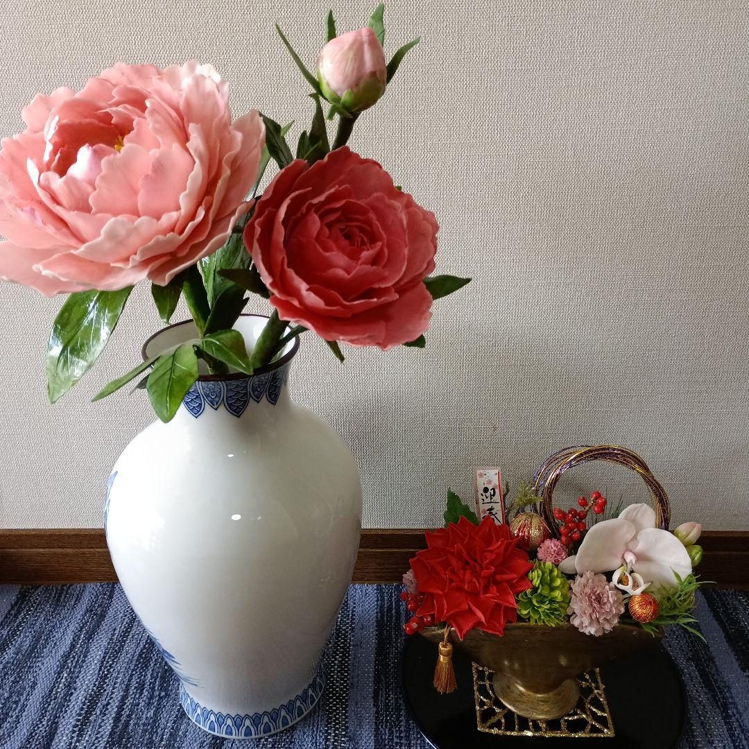 専用　芍薬アレンジ　迎春花　お正月アレンジ　クレイフラワー 樹脂粘土