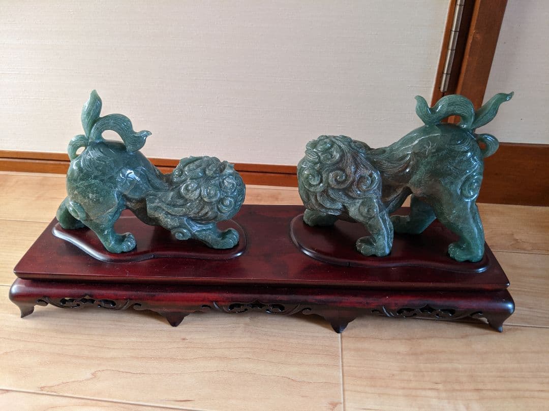 ★獅子2頭 置物 アベンチュリン翡翠☆期間限定お値下げ☆