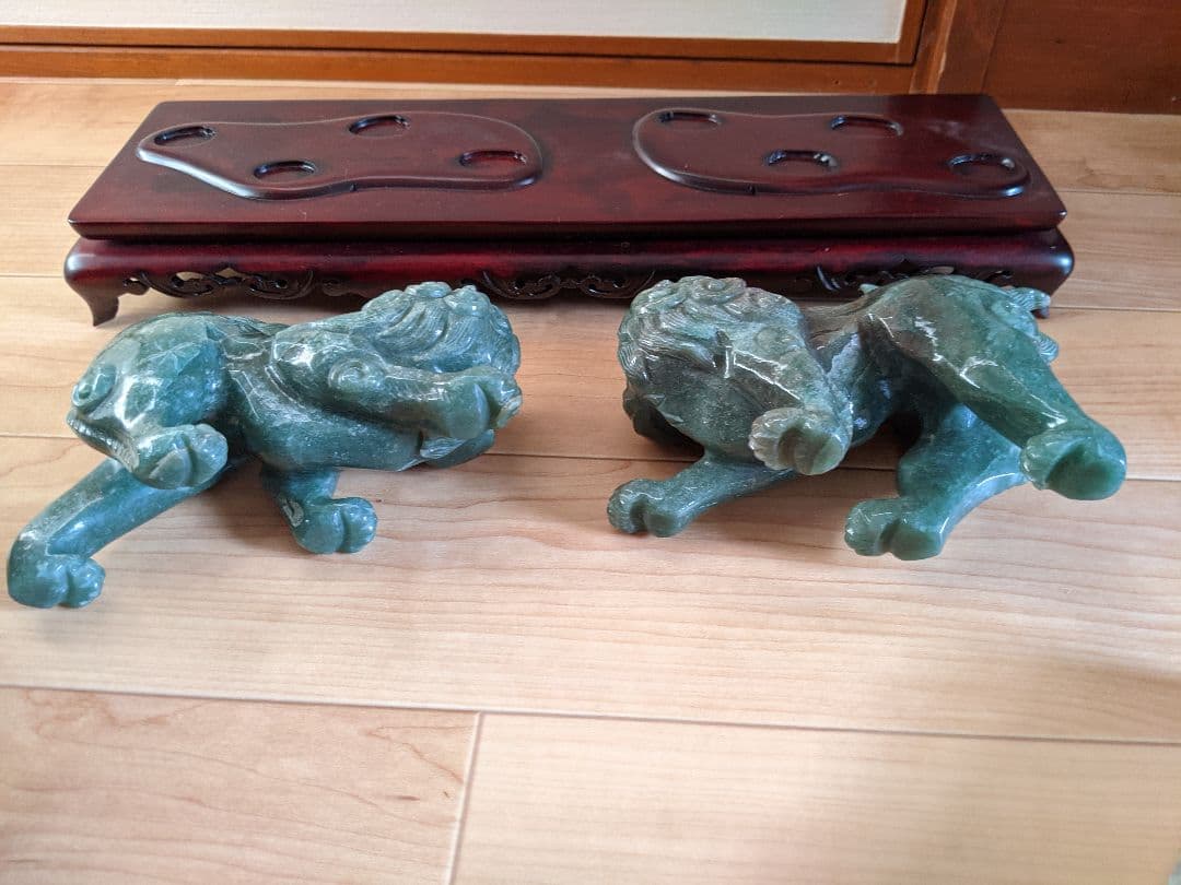 ★獅子2頭 置物 アベンチュリン翡翠☆期間限定お値下げ☆