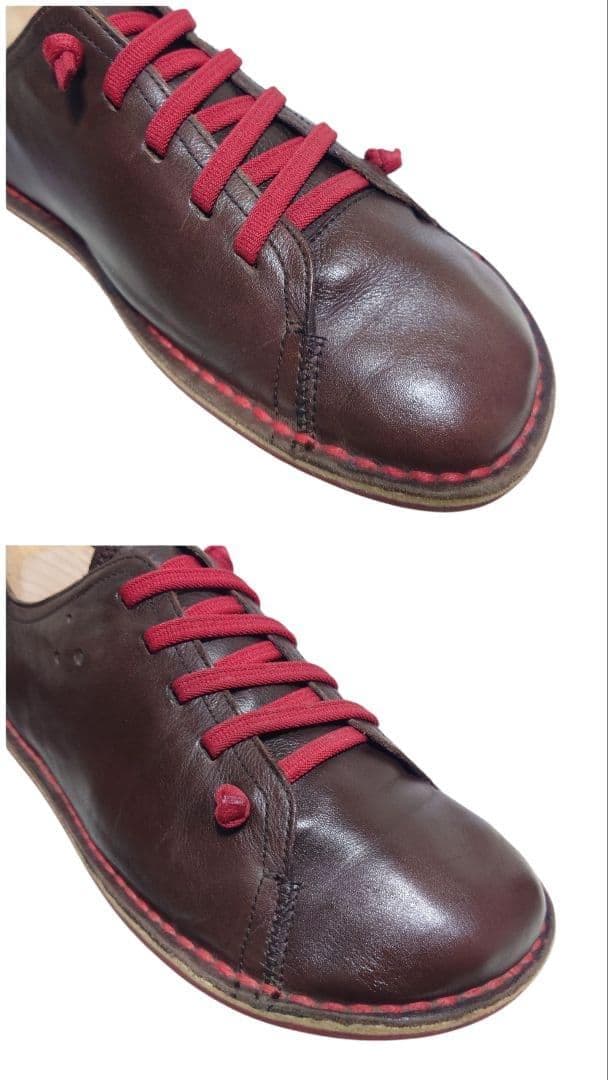 カンペール PEU CAMI ペウカミ レザー シューズ 40 ゴム紐 ブラウン