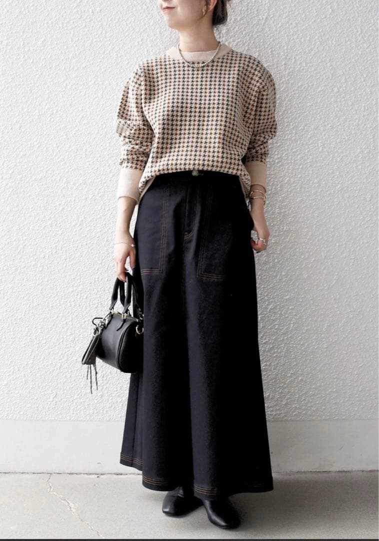 SHIPSany 手洗い可モールヤーン クルーネック ロゴ 千鳥柄 プルオーバー