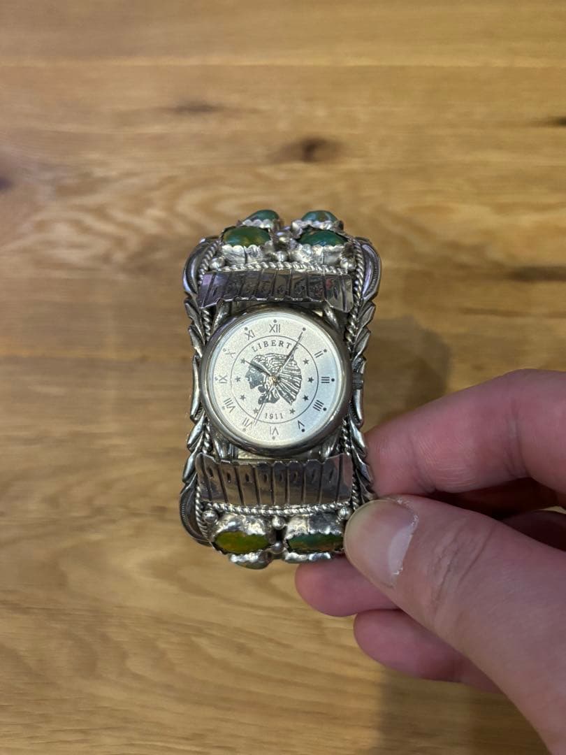 スターリングシルバー バングル　時計 ナバホ族　ターコイズ