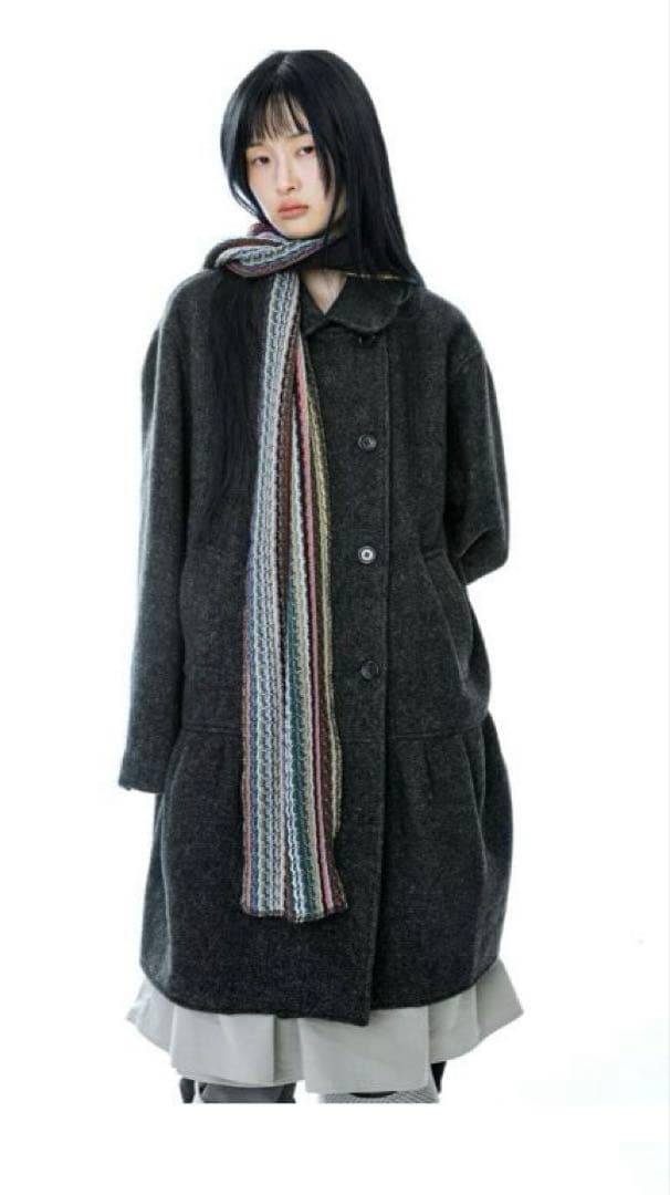Coyseio ダークグレー ダブルブレスト ロングコート