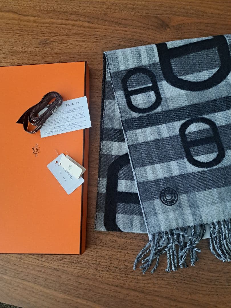 HERMES　カシミアマフラー　シェーヌダンクル