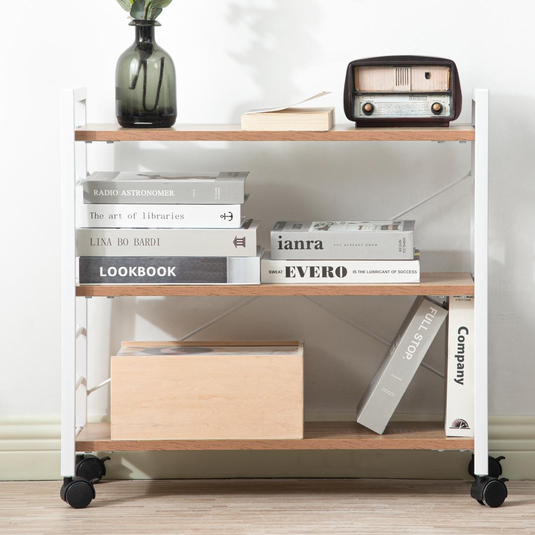 キャスター付きラック パソコンデスク 木目天板 大収納 学習 & オフィス兼用