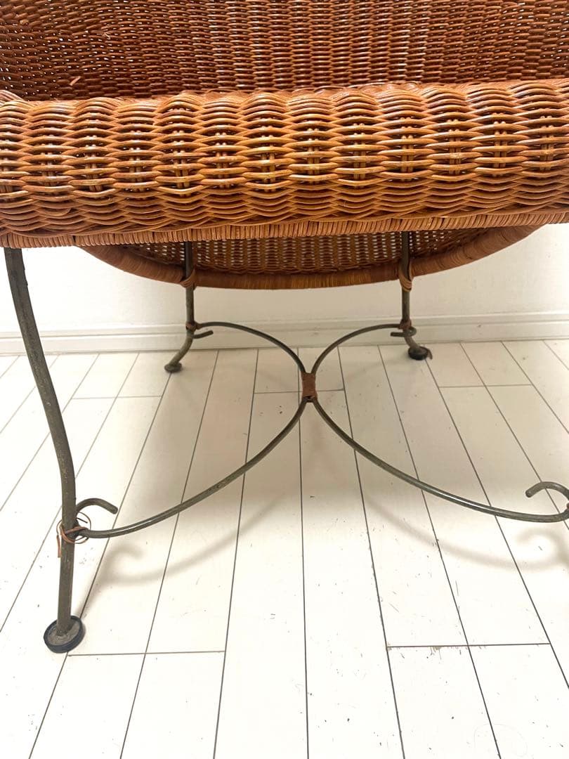 1980’s ビンテージ 椅子 ラタン 籐 チェア 金属脚 デザインチェア