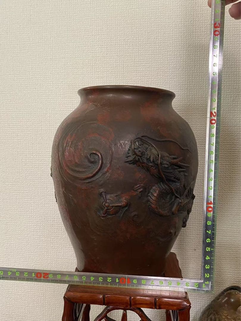 時代物 銅製 雲龍の浮彫 花入 瓮