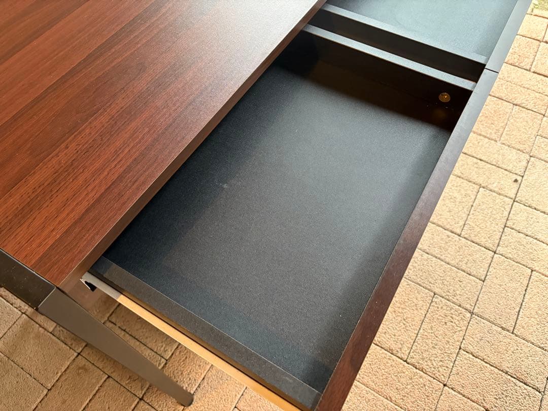 ★美品★ダークブラウン木製デスク 2引き出し 3段キャビネット 佐賀発