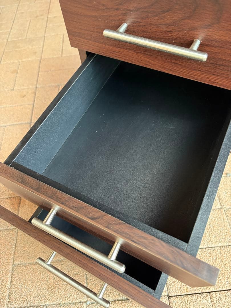 ★美品★ダークブラウン木製デスク 2引き出し 3段キャビネット 佐賀発