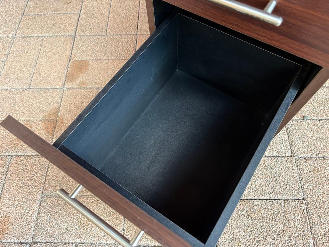 ★美品★ダークブラウン木製デスク 2引き出し 3段キャビネット 佐賀発