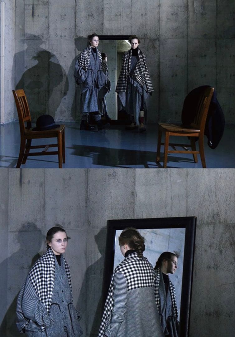 A18390 美品 リミフゥ ニットツイードドルマンコート グレンチェック S