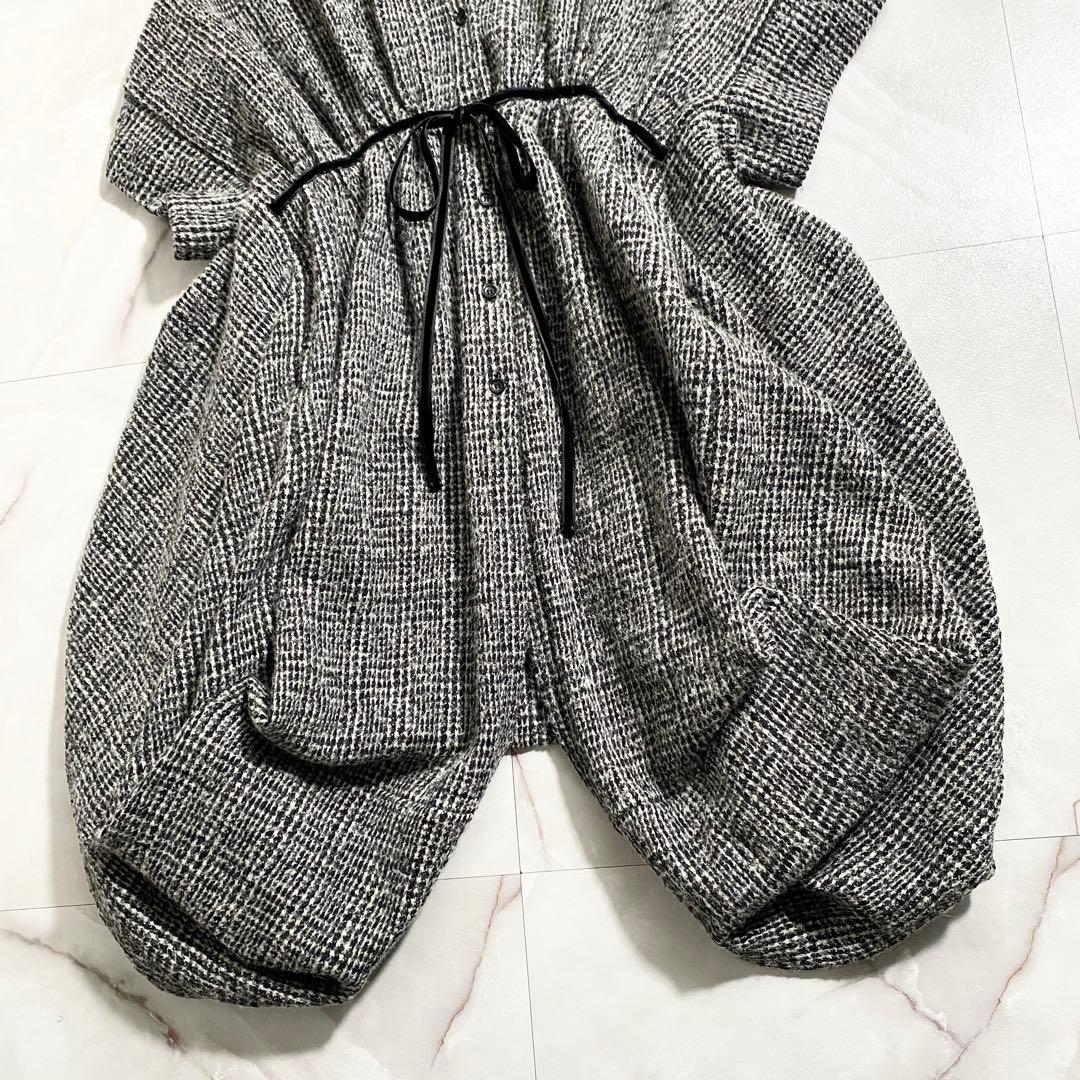 A18390 美品 リミフゥ ニットツイードドルマンコート グレンチェック S