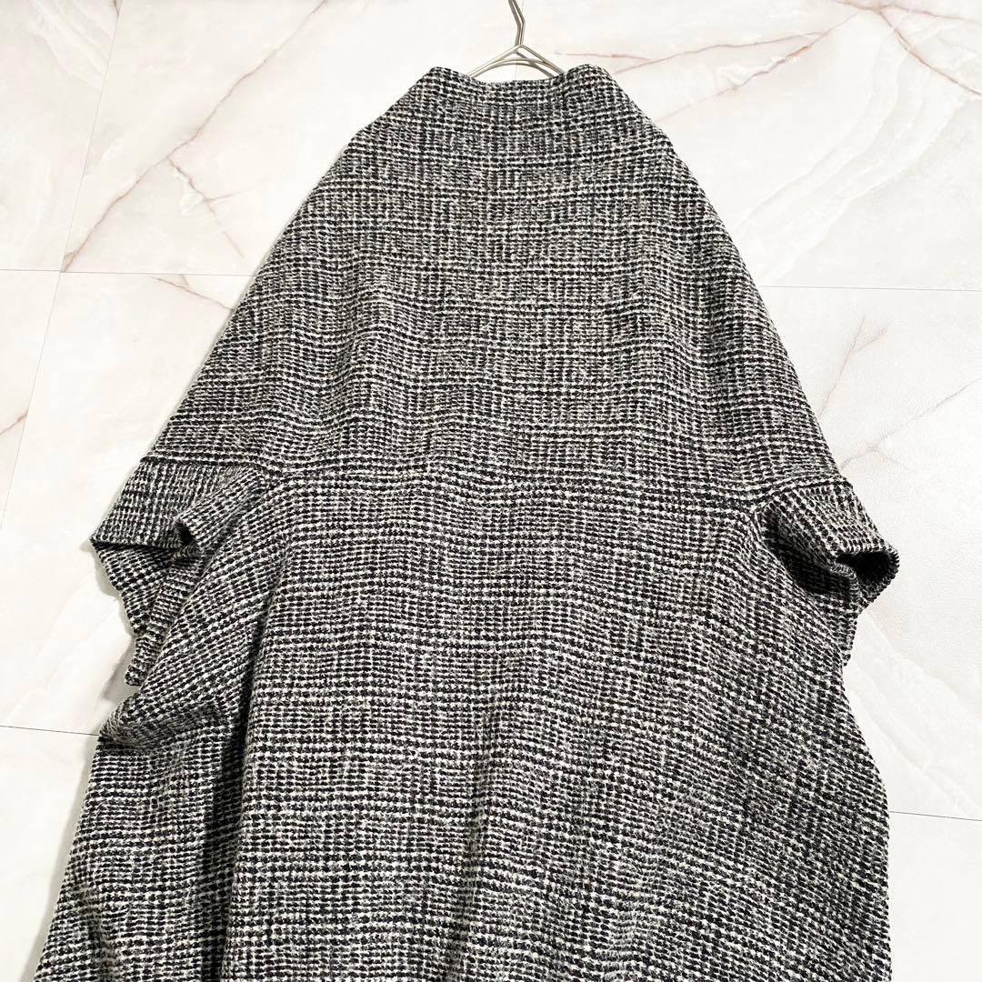 A18390 美品 リミフゥ ニットツイードドルマンコート グレンチェック S