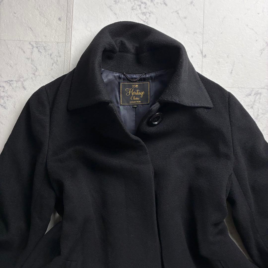 美品 大きいサイズ 44 23区 ロロピアーナ Aライン ロングコート ブラック