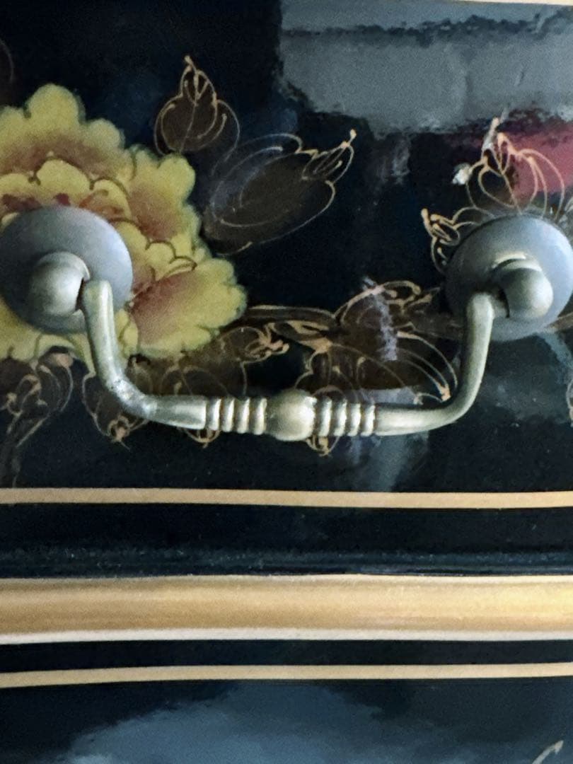 逸品 黒漆 中国美術 花鳥文様 キャビネット箪笥/アンティーク