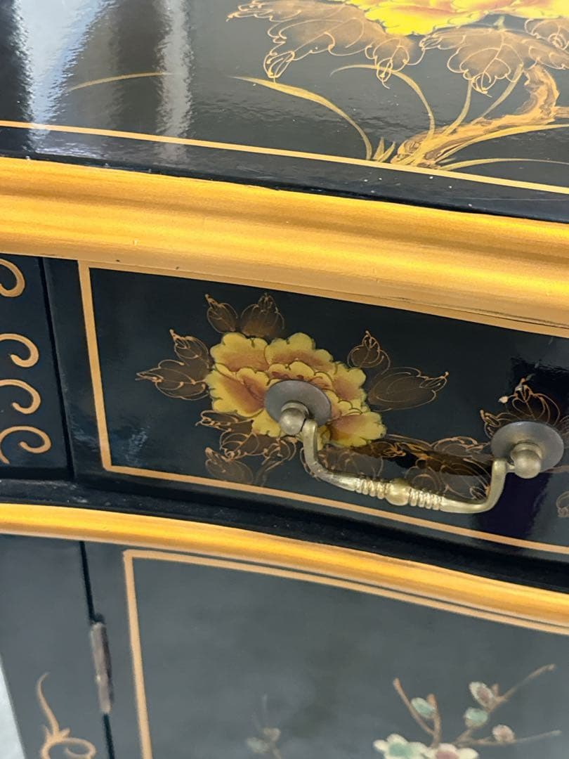 逸品 黒漆 中国美術 花鳥文様 キャビネット箪笥/アンティーク