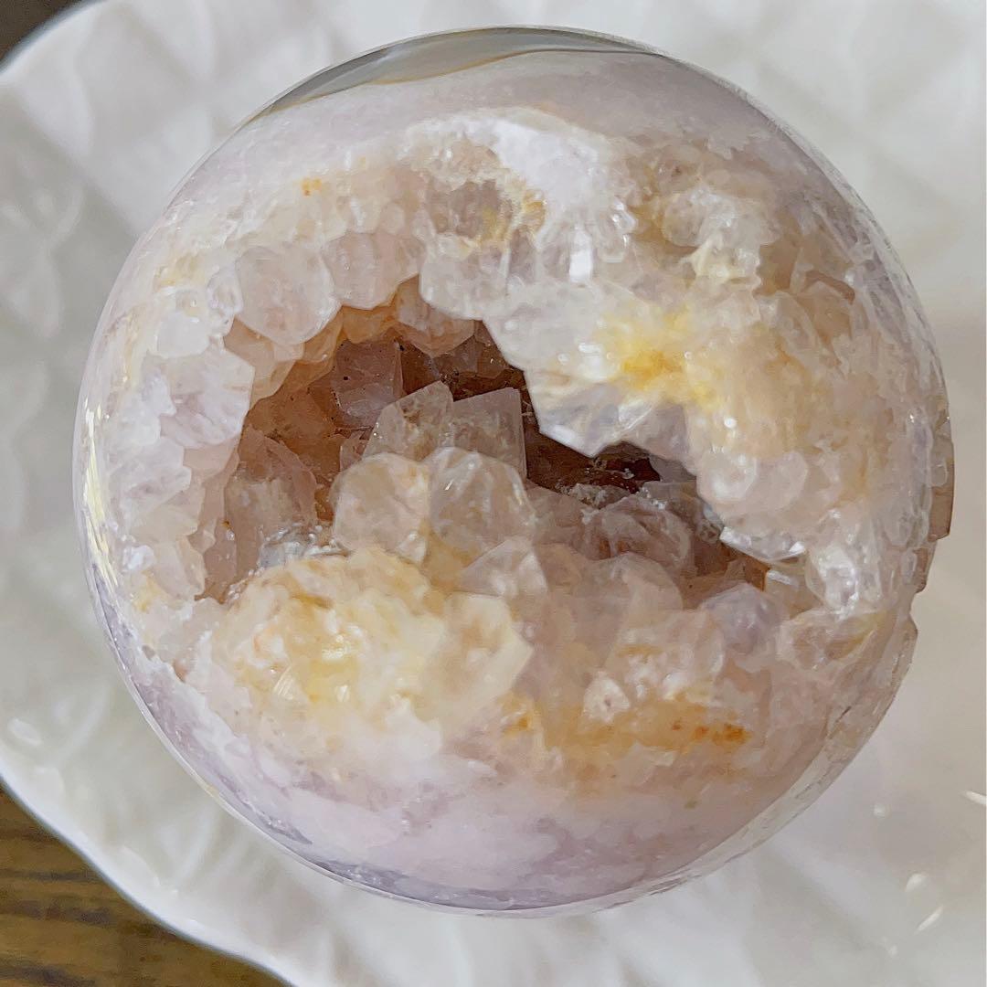 大! 天然石 ジオード アゲート ピンクアメジスト 共生 スフィア キラキラ