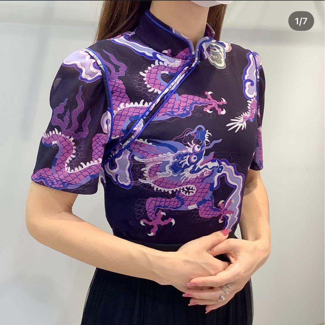 kiki ヴィヴィアンタム　ドラゴンクラウドプリントマオカラーブラウス