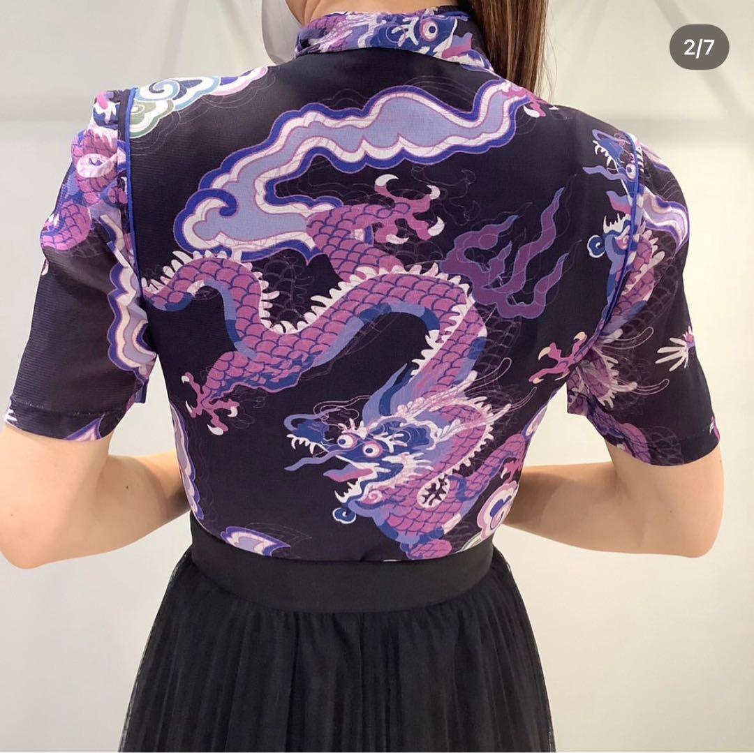 kiki ヴィヴィアンタム　ドラゴンクラウドプリントマオカラーブラウス