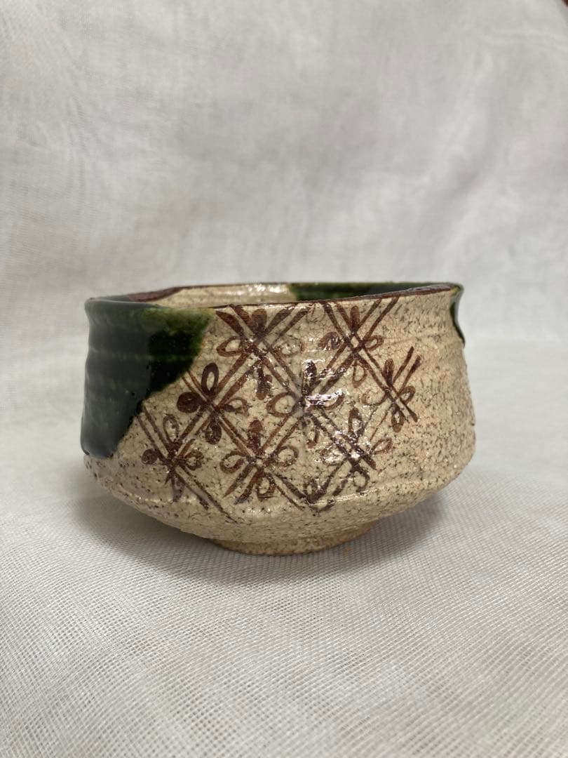 山口錠鉄(正悟)／織部半筒茶碗／A86