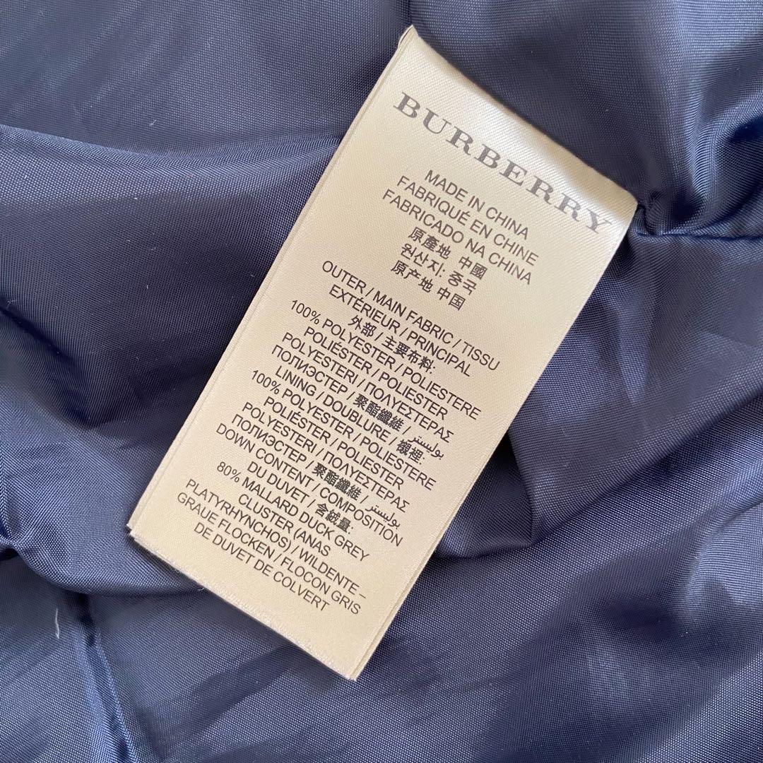 かわいいウサギBurberry ロングダウンコート　濃紺　メガチェック　M