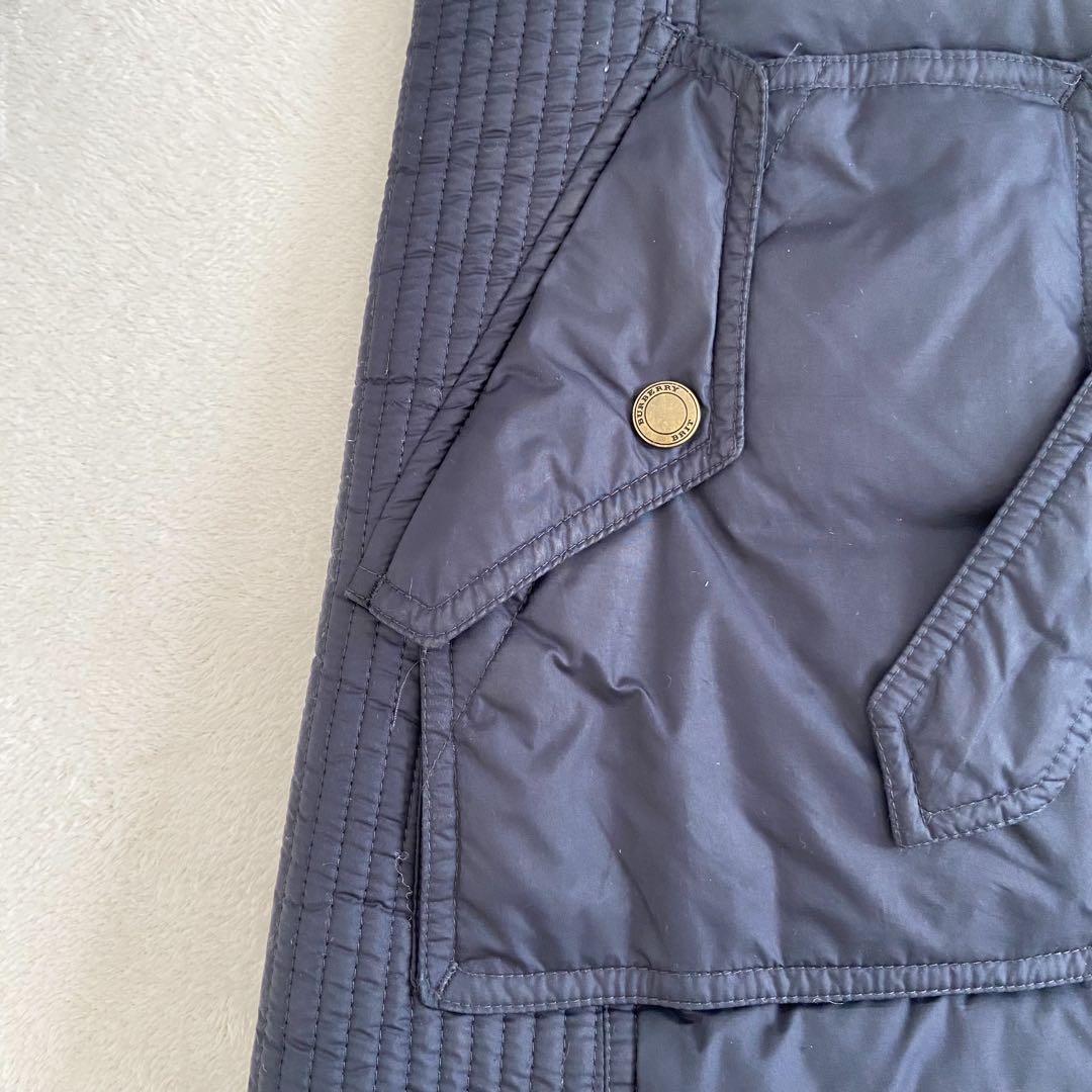 かわいいウサギBurberry ロングダウンコート　濃紺　メガチェック　M