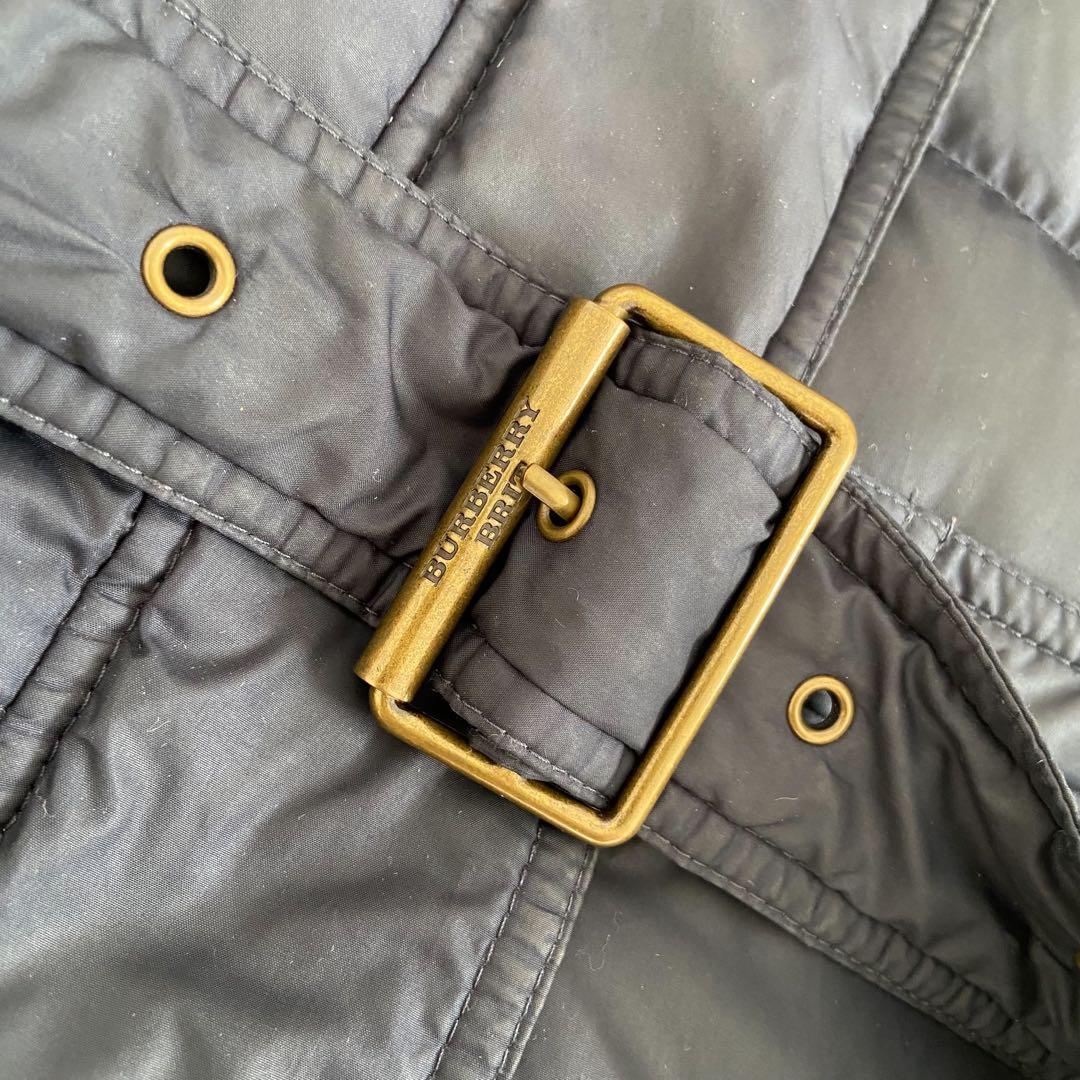 かわいいウサギBurberry ロングダウンコート　濃紺　メガチェック　M