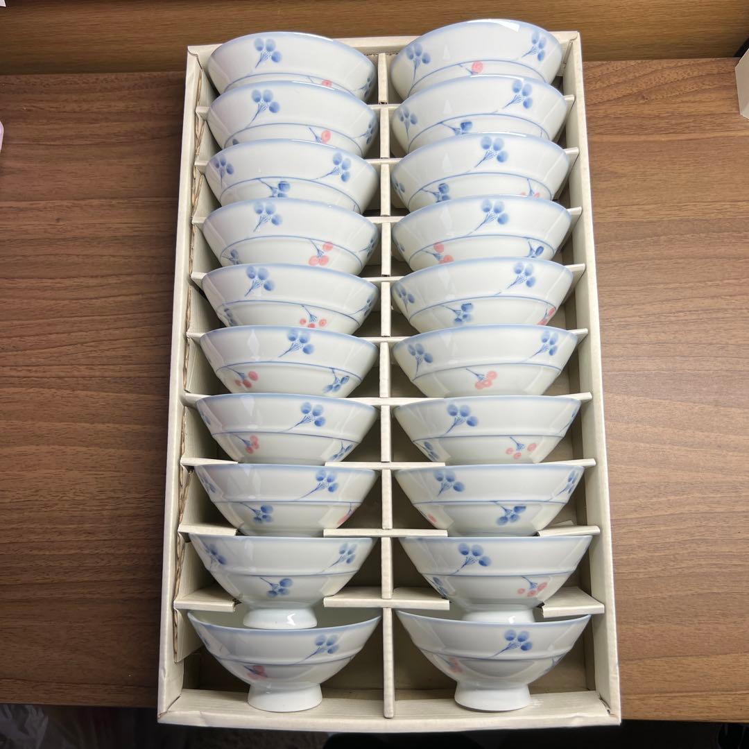 陶器製 飯碗 20個セット 白青ピンク