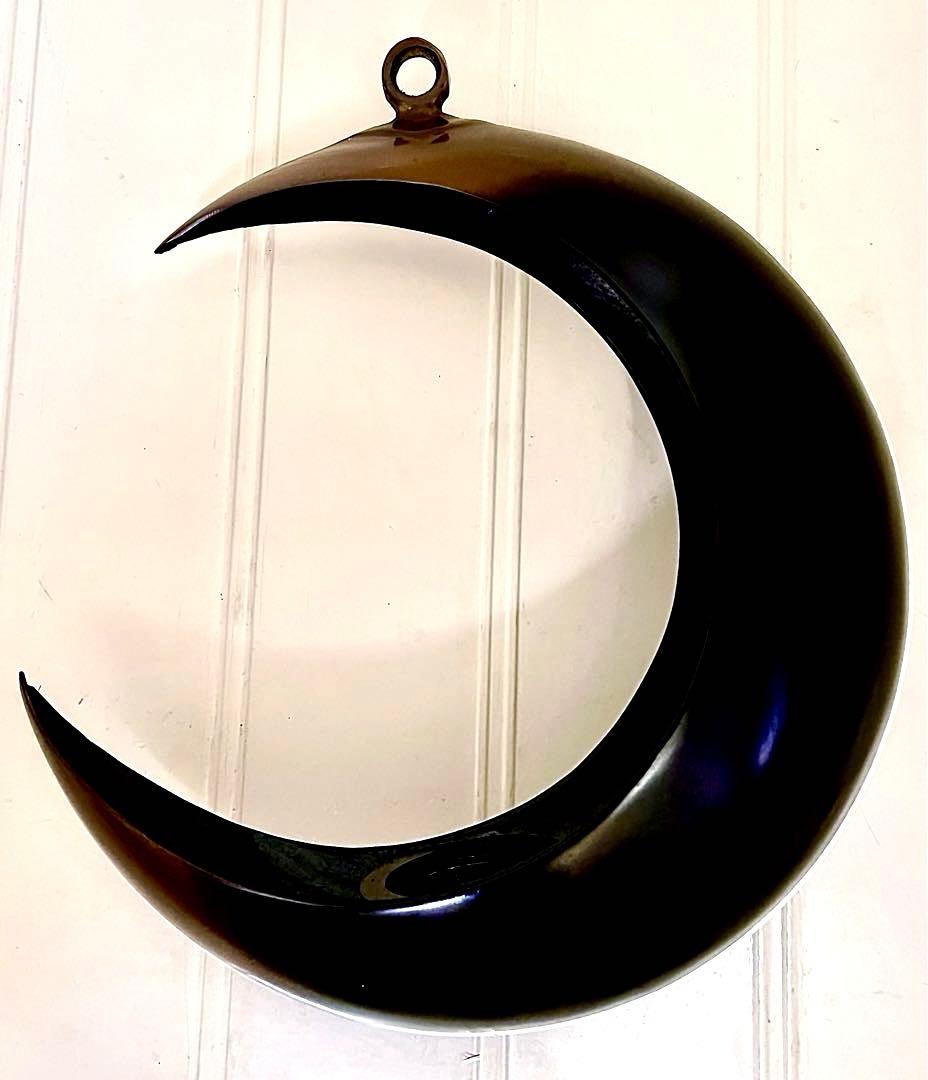 嵯峨御流　花器　吊り花器　半月型　銅器　月形花器　弦月形花器　鎖付　インテリア