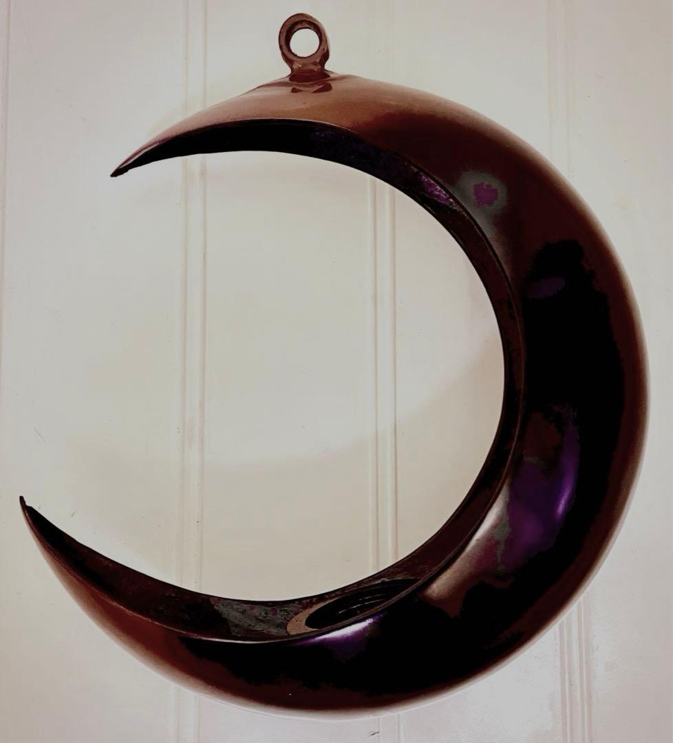 嵯峨御流　花器　吊り花器　半月型　銅器　月形花器　弦月形花器　鎖付　インテリア