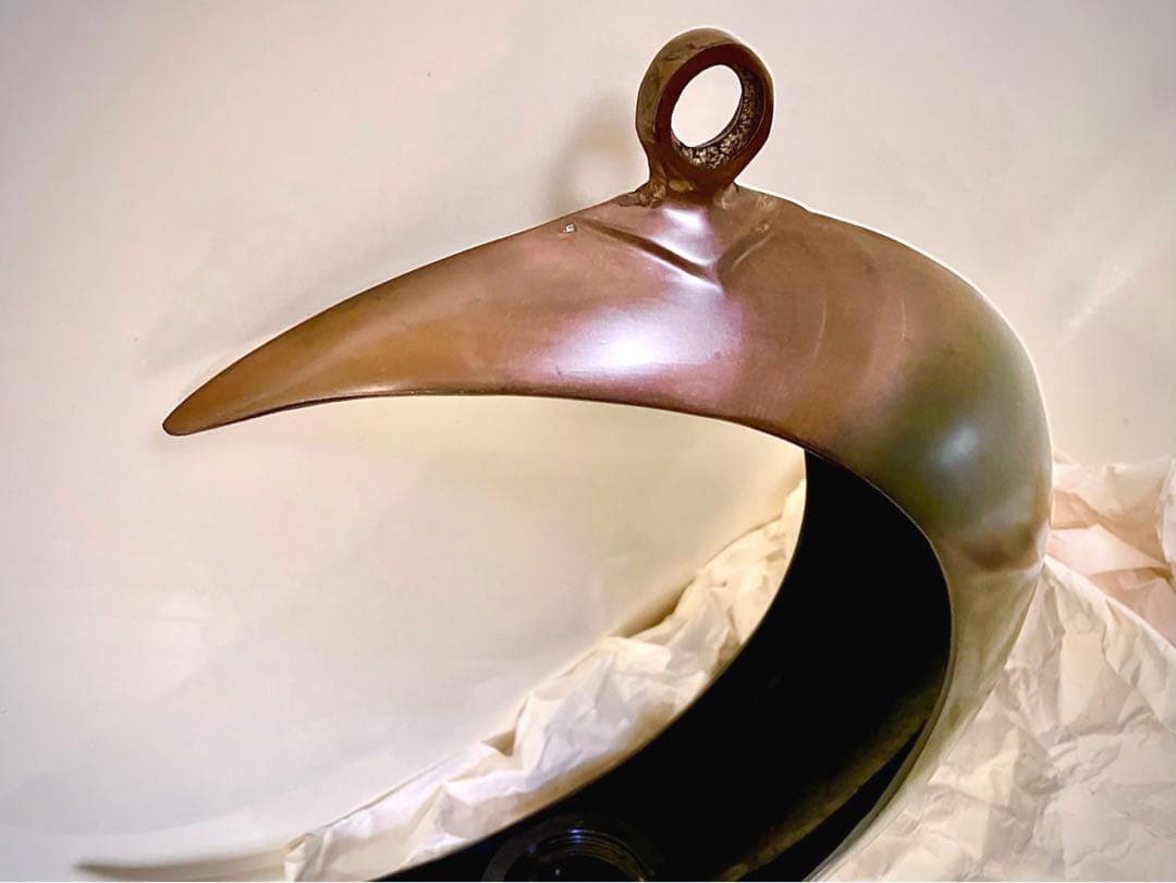 嵯峨御流　花器　吊り花器　半月型　銅器　月形花器　弦月形花器　鎖付　インテリア