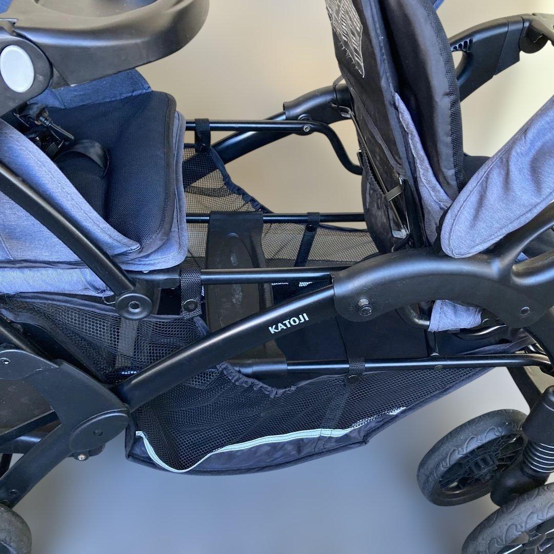 カトージ　ベビーカー二人でゴーDX デニム　レインカバー付き