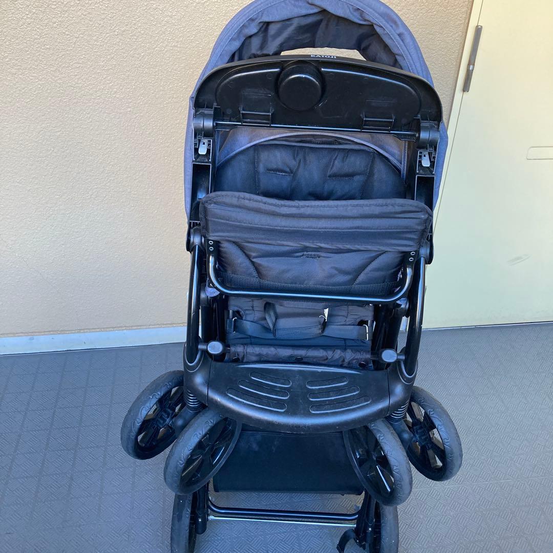 カトージ　ベビーカー二人でゴーDX デニム　レインカバー付き