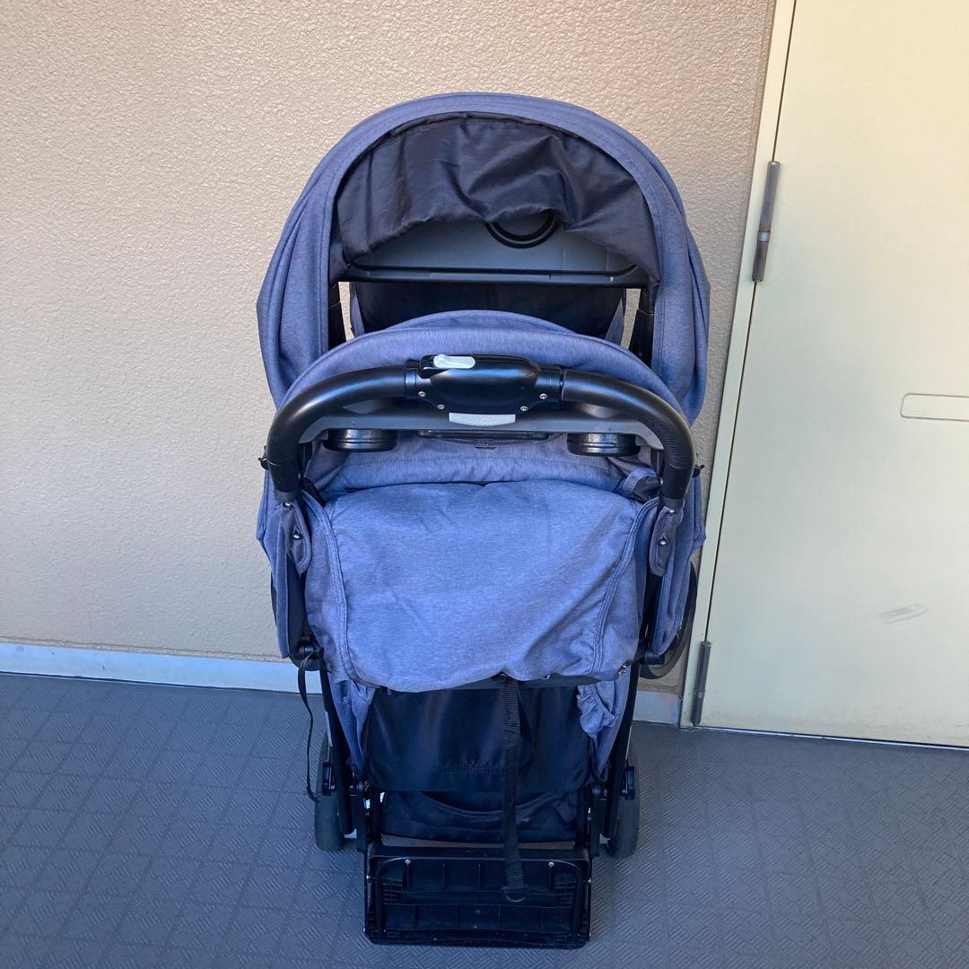カトージ　ベビーカー二人でゴーDX デニム　レインカバー付き