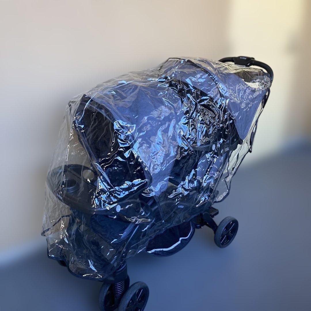 カトージ　ベビーカー二人でゴーDX デニム　レインカバー付き