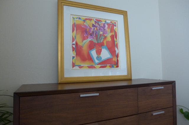 美品 真作 バロース アイリス オン スクェアー 10号級 シルクペインティング