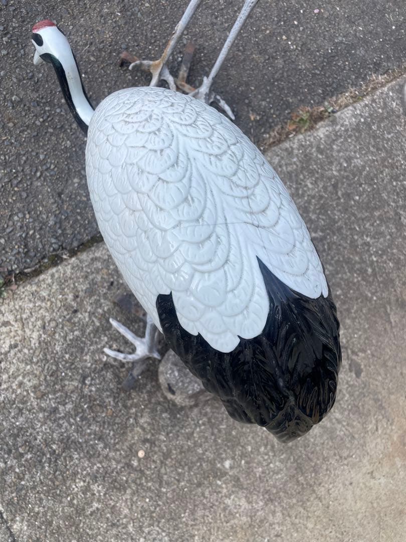 庭園置物　鶴 2羽 古美術 縁起物　陶器 骨董 日本庭 オブジェ　高さ109cm