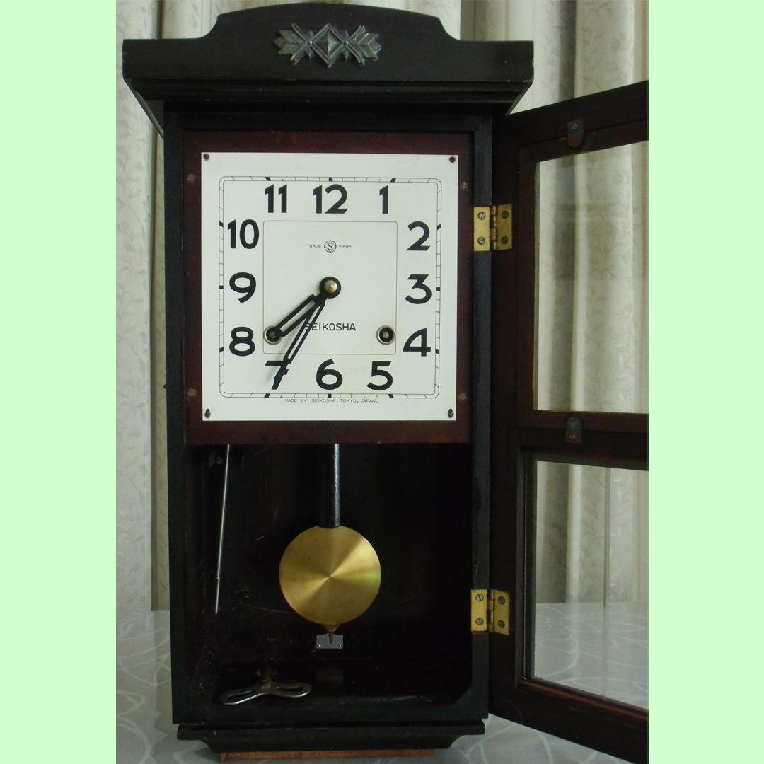 昭和レトロ　振り子時計　ゼンマイ式　SEIKO　アンティーク　小道具　柱　精工舎