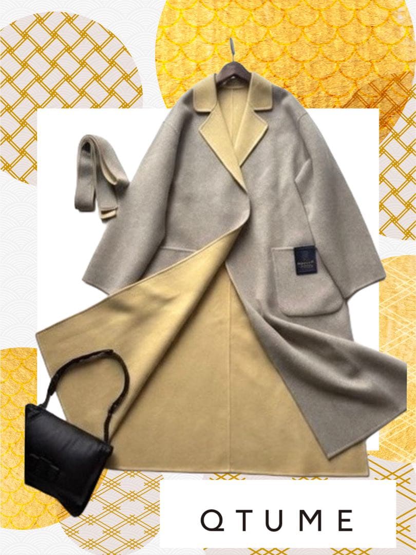 新品タグ付　定価52,800円　配色　バイカラー ロングコート　オーバーサイズ