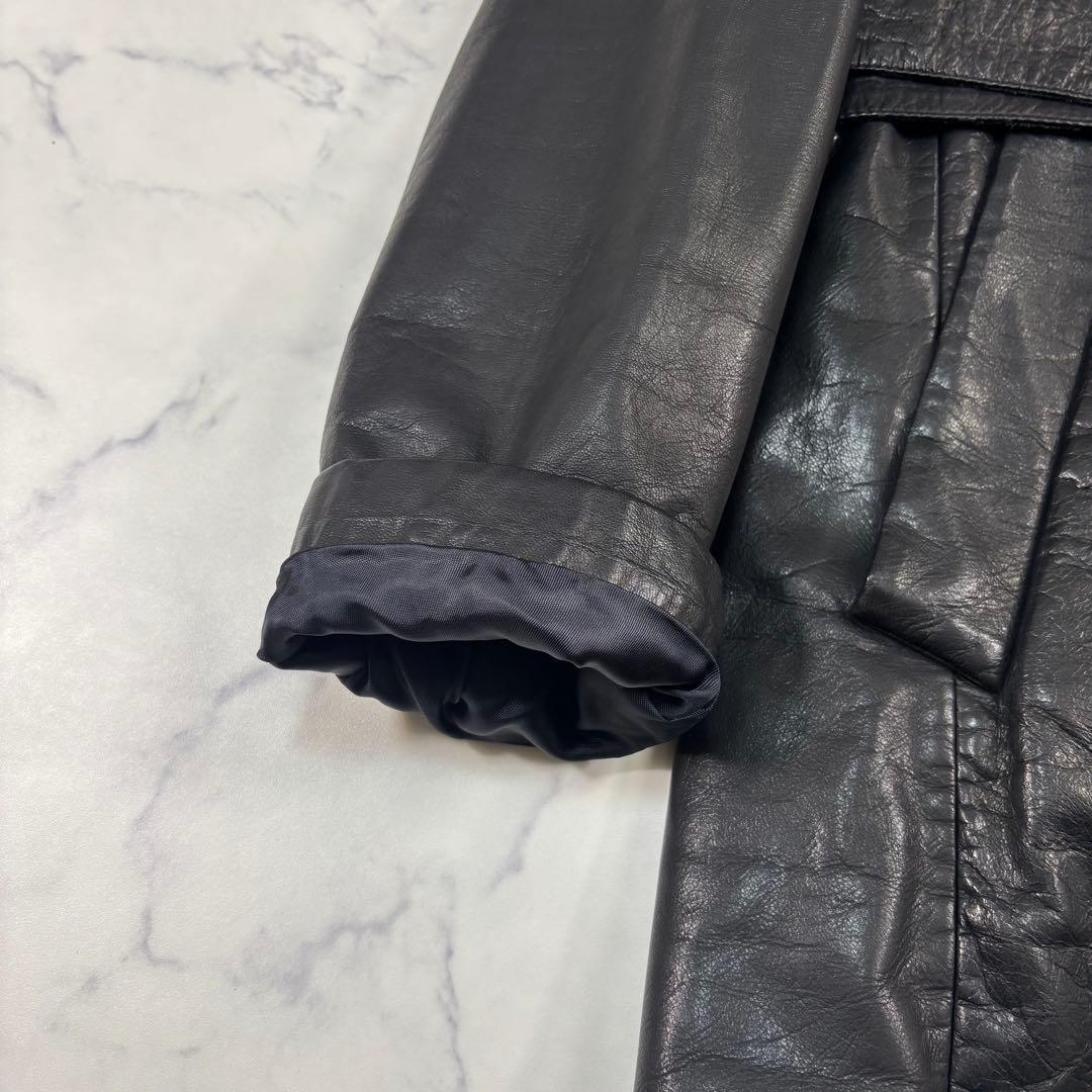 鹿革 ディアスキン レザー チェスターコート 黒ベルト 裏地総柄 Lサイズ