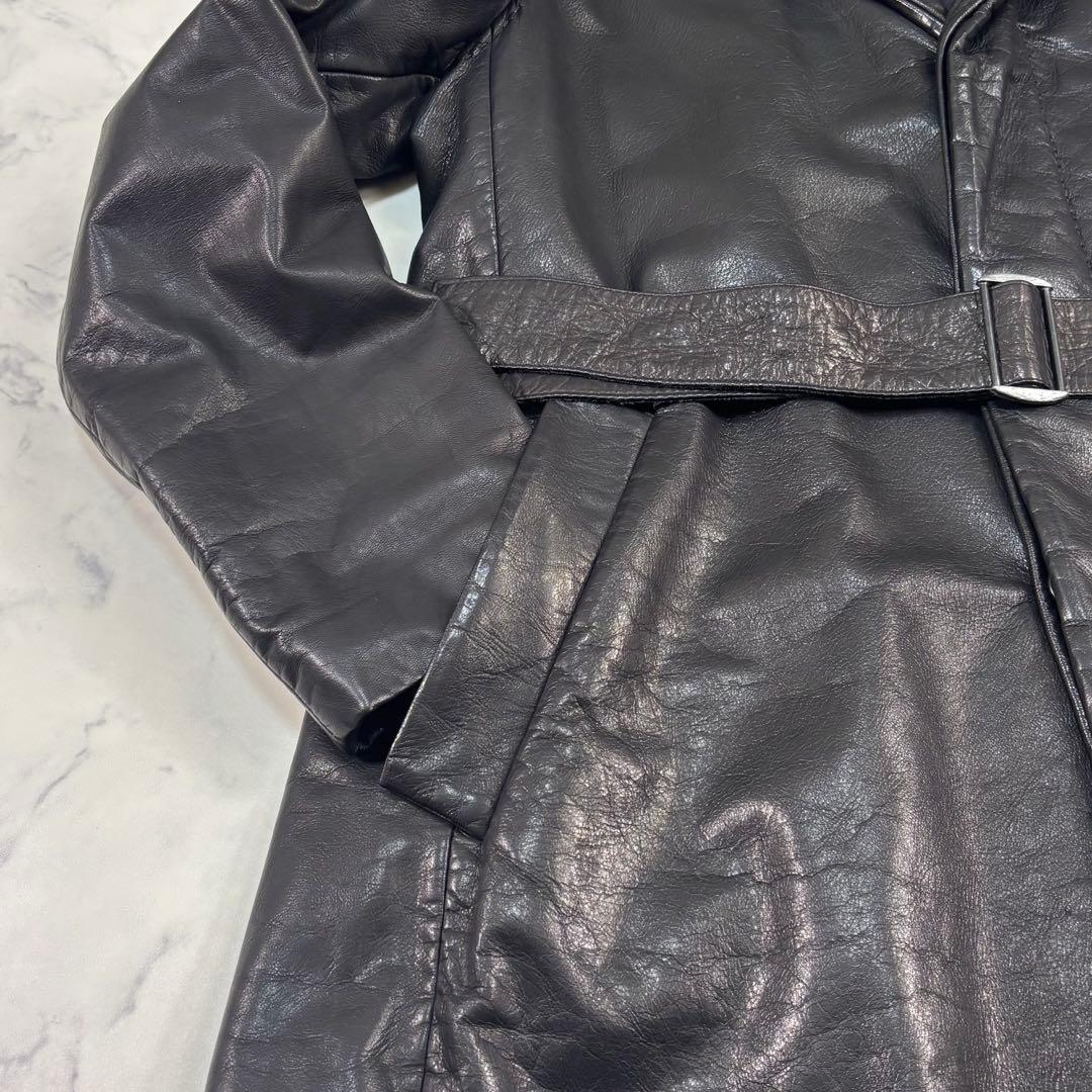 鹿革 ディアスキン レザー チェスターコート 黒ベルト 裏地総柄 Lサイズ