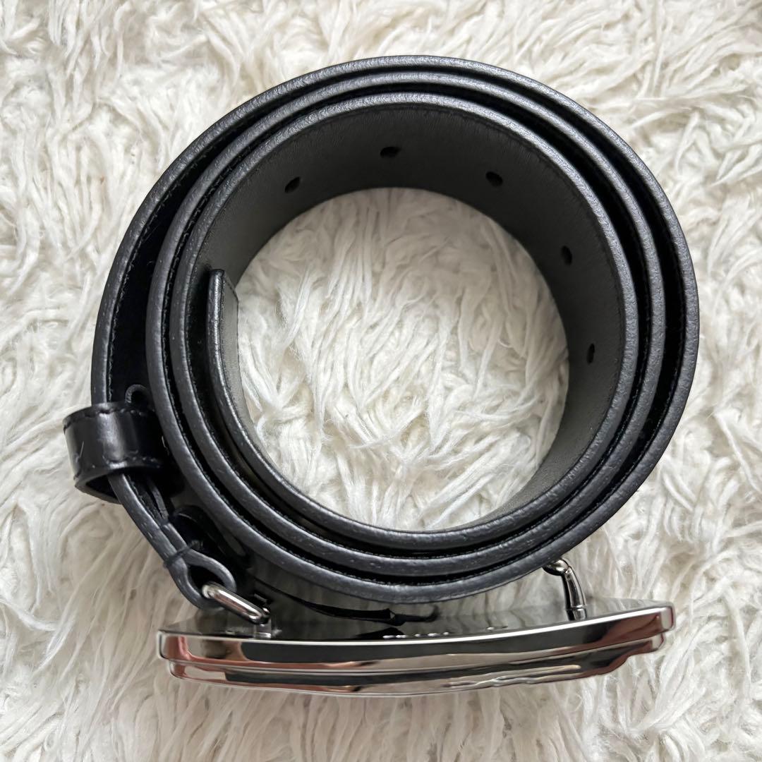 良品　PRADA プラダ　レザーベルト　機関車プレート　05379 黒　銀