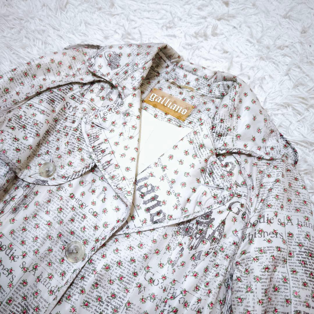 【美品】 ガリアーノ galliano 総柄 中綿 ロングコート 38 M 白