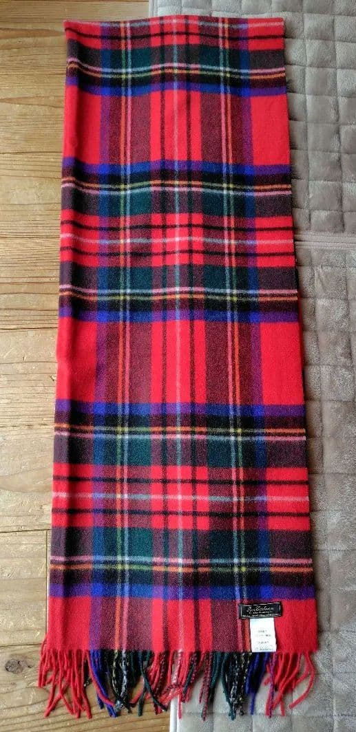 カシミヤ100%　チェック ストール　マフラー　赤　大判