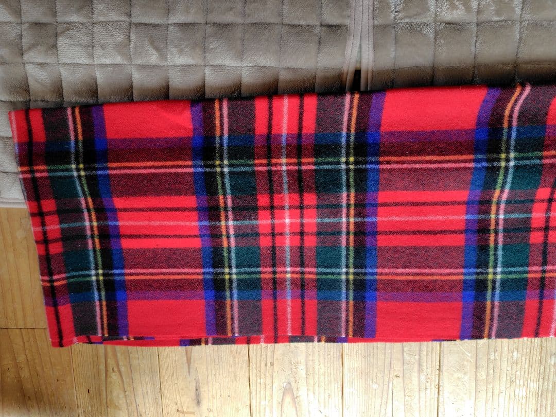 カシミヤ100%　チェック ストール　マフラー　赤　大判