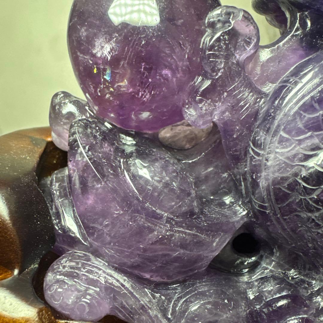 【コレクション】ウルグアイ産アメジスト 龍彫刻 約1.18kg 台座付